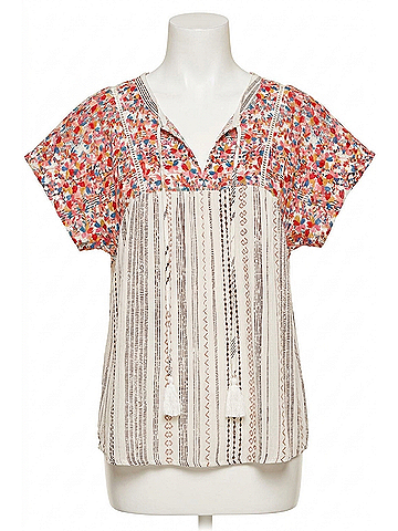 Andree by UNIT Striped Babydoll Embroidered Top in Ivory (view 1)