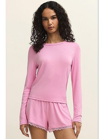 Z Supply Maison Pointelle Long Sleeve Top in Pink Crush (view 2)