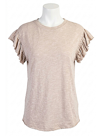 Easel Wing Sleeves Cotton Slub Mineral Washed Knit Top in Sand (view 1)