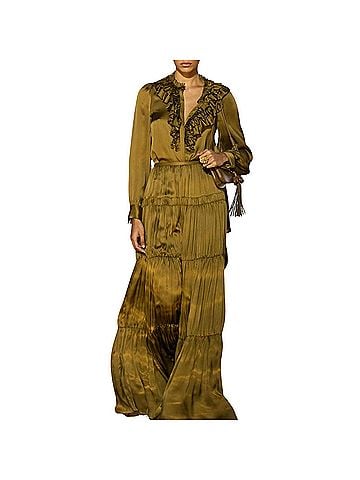 Ulla Johnson Rouen Silk Ruffle Blouse in Willow (view 2)