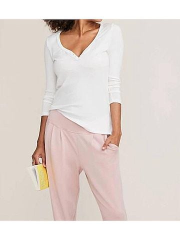 Hatch Rib Nursing Henley Top in Ivory (view 2)