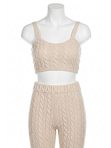 Olivaceous Cable Knit Crop Top in Beige (view 1)