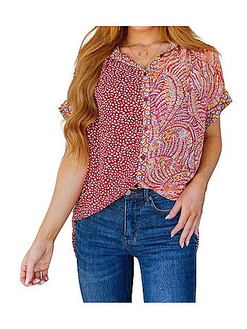Jodifl No Competition Mixed Print Button Down in Red (view 2)