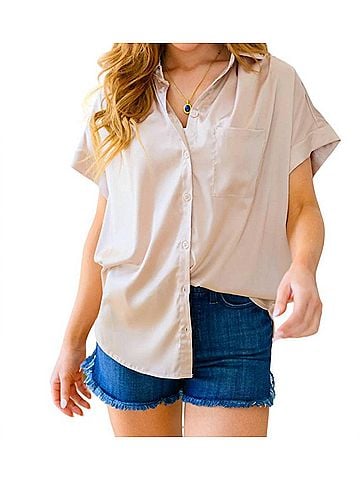 Jodifl Never Have I Ever Button Down Blouse in Champagne (view 2)