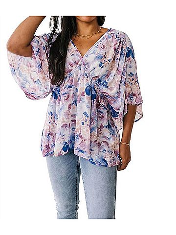Jodifl Fabled In Floral Draped Peplum Top in Blue (view 2)