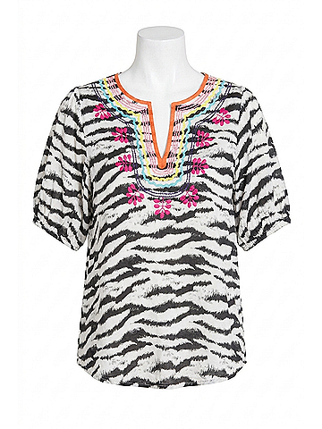 Jodifl Zebra Print Embroidered Yoke Top in Black/White (view 1)