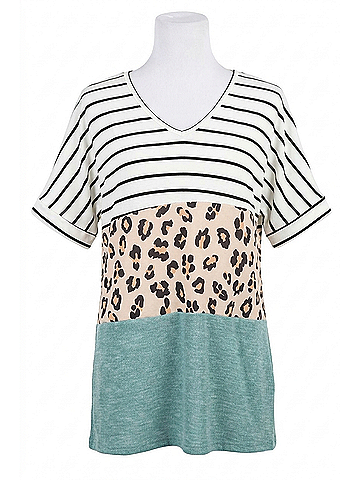 Haptics Colorblock Short Sleeve Top in Multi (view 1)