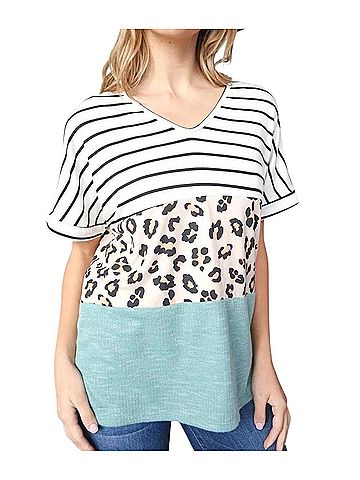Haptics Colorblock Short Sleeve Top in Multi (view 2)