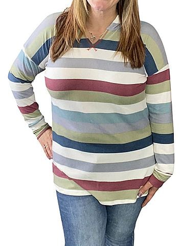 Honeyme Stripe Hoodie in Olive Multi (view 2)