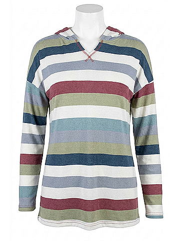 Honeyme Stripe Hoodie in Olive Multi (view 1)