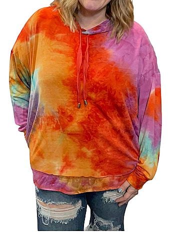 Jodifl Bright Tie Dye Pullover Hoodie in Orange (view 2)