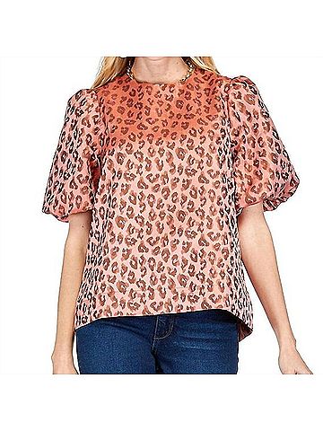 Jade Puff Sleeve Top in Cheetah Brocade (view 2)