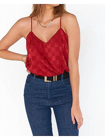 Show Me Your Mumu Spotlight Tank in Red Checker Satin (view 2)