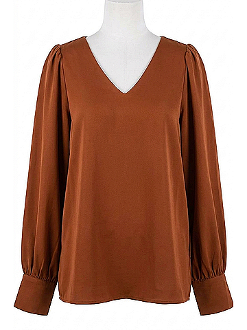 Jodifl V Neck Long Sleeve Top in Toffee (view 1)
