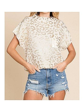 Jodifl Metallic Leopard Print Knit Top in Ivory (view 2)
