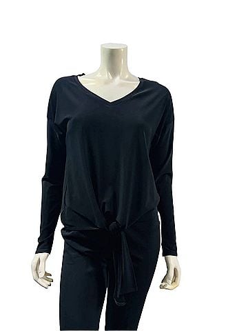 Frank Lyman Design Women's Tie Front V-Neck Long Sleeve Top in Black (view 2)