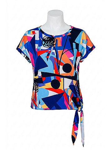 Frank Lyman Design Knit Short Sleeve Side Tie Top in Multi (view 1)
