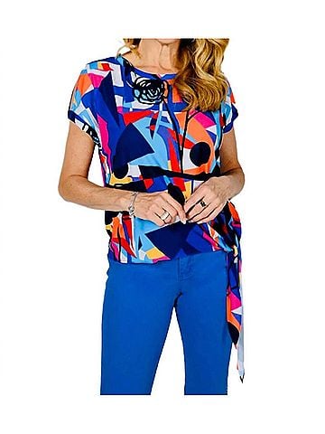 Frank Lyman Design Knit Short Sleeve Side Tie Top in Multi (view 2)