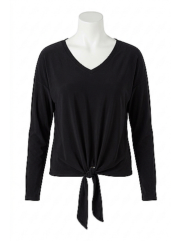 Frank Lyman Design Women's Tie Front V-Neck Long Sleeve Top in Black (view 1)