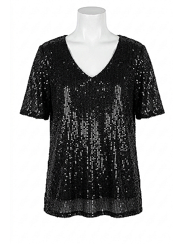 ee:some Nichole Short Sleeve Sequin Top in Black (view 1)