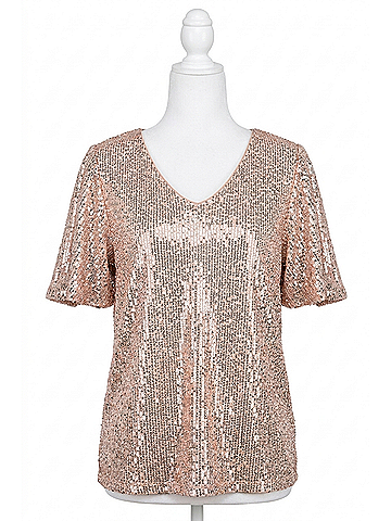 ee:some Nichole Short Sleeve Sequin Top in Gold (view 1)