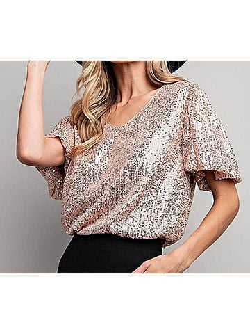 ee:some Nichole Short Sleeve Sequin Top in Gold (view 2)