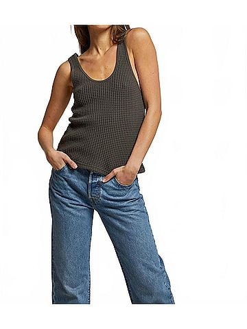 perfectwhitetee Aria Beach Waffle Tank Top in Vintage Black (view 2)
