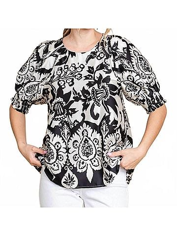 Jodifl Avery Floral Print Blouse in Black & White (view 2)