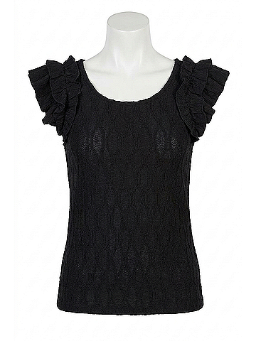 Easel Black Ruffle Sleeve Tank in Black (view 1)