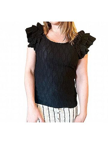 Easel Black Ruffle Sleeve Tank in Black (view 2)