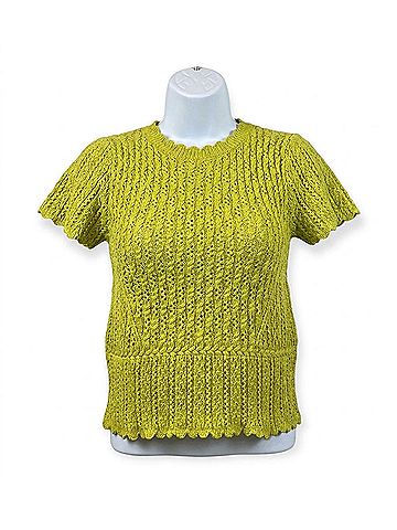 Democracy Women's Peplum Crochet Sweater Top in Celery Green (view 1)