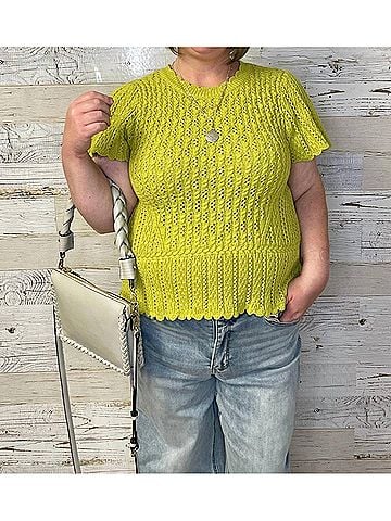 Democracy Women's Peplum Crochet Sweater Top in Celery Green (view 2)