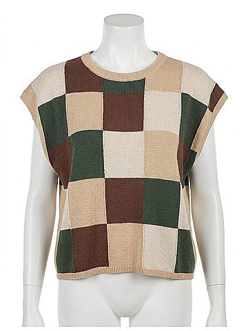 Wishlist Checker Fun Knit Sleeveless Sweater Top in Multi (view 1)