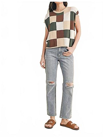 Wishlist Checker Fun Knit Sleeveless Sweater Top in Multi (view 2)