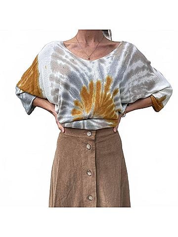 GiGi Moda Petunia Scoop Neck Tie Dye Sweater in Taupe/Mustard (view 2)