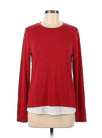 Olivaceous Double Layer Crew Neck Sweater in Red (view 1)