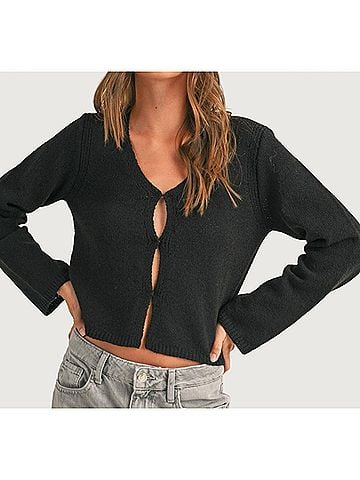MIOU MUSE Millie Long Sleeve Knit Sweater in Black (view 2)