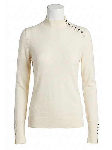 Skies Are Blue Mock Neck Button Top in Cream (view 1)