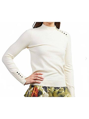 Skies Are Blue Mock Neck Button Top in Cream (view 2)