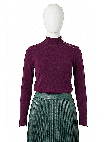 Skies Are Blue Mock Neck Button Top in Plum (view 1)
