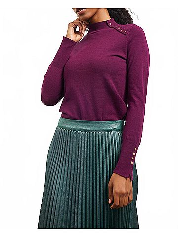 Skies Are Blue Mock Neck Button Top in Plum (view 2)