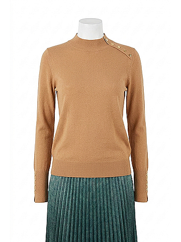 Skies Are Blue Mock Neck Button Top in Camel (view 1)
