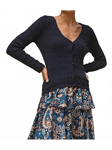 Skies Are Blue Skyler Crochet Cardigan in Navy (view 2)