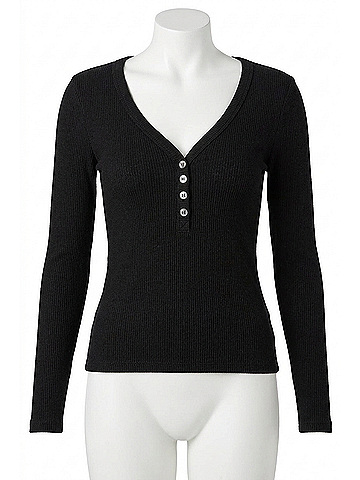 perfectwhitetee Evangeline Rib Long Sleeve V-Neck Sweater in True Black (view 1)