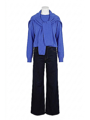 Skies Are Blue Crew Neck Sweater With Shoulder Draping in Cobalt Blue (view 1)