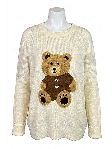 Easel Teddy Bear Knit Sweater in Beige (view 1)