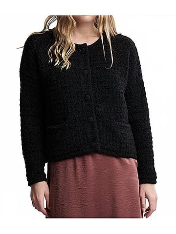 Barefoot Dreams Cozychic Textured Button Front Cardigan in Black (view 2)
