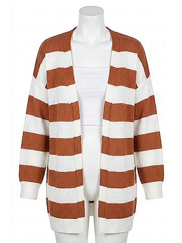 Bibi Wide Stipre Open Front Hairy Cardigan in Rust (view 1)