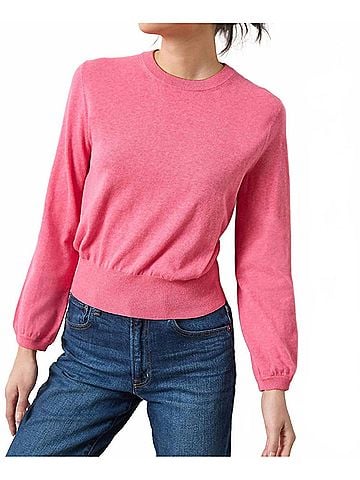 Lilla P Pleated Sleeve Crewneck Sweater in Calypso (view 2)