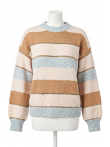 Skies Are Blue Striped Crewneck Sweater in Cream And Camel (view 1)